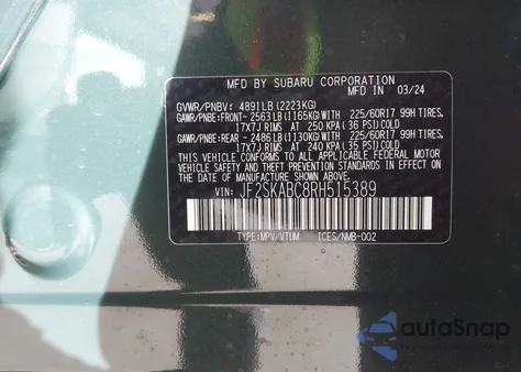 2024 Subaru Forester from USA, damaged, VIN JF2SKABC8RH515389